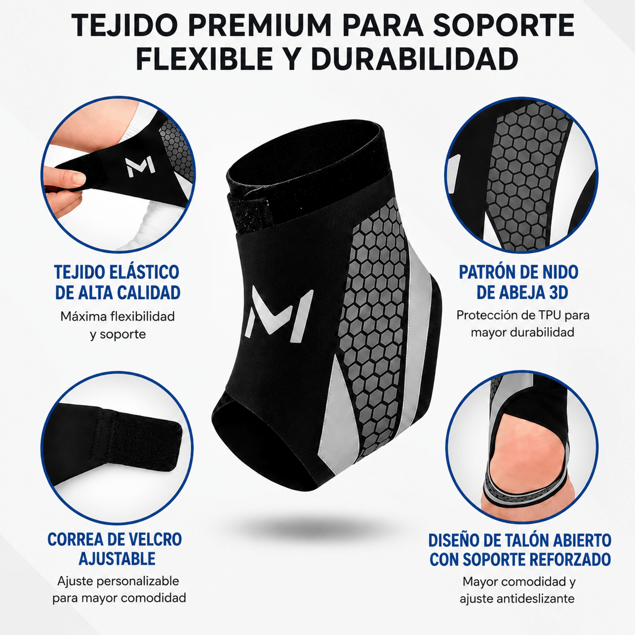 Soporte de tobillo para alivio del dolor y estabilidad.